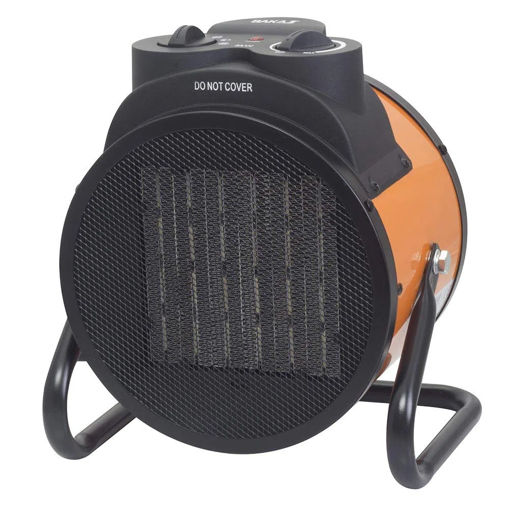 Bakaji Stufa Elettrica con Elementi Riscaldanti in Ceramica Termoventilatore Soffiante Industriale Potenza 3000W Termostato Regolabile Funzione Ventilatore Freddo Inclinazione Regolabile (3000 Watt)