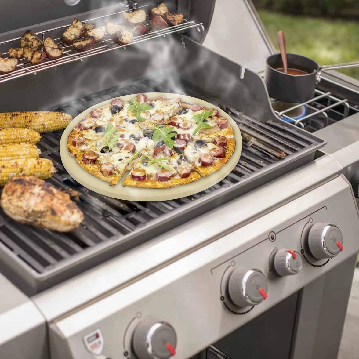Onlyfire pietra refrattaria per pizza da forno 38cm（Ø）,barbecue e grill a gas per Pizza e Pane | Rotondo Cordierite