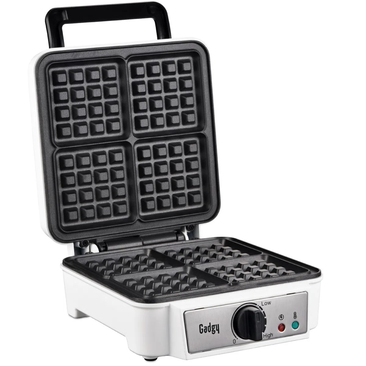 Gadgy Piastra Waffle 1200W – Macchina per Waffles con Rivestimento Antiaderente – Per 4 Cialde di Bruxelles 8x8cm – Waffle Maker Bianca – Facile da Usare e Pulire