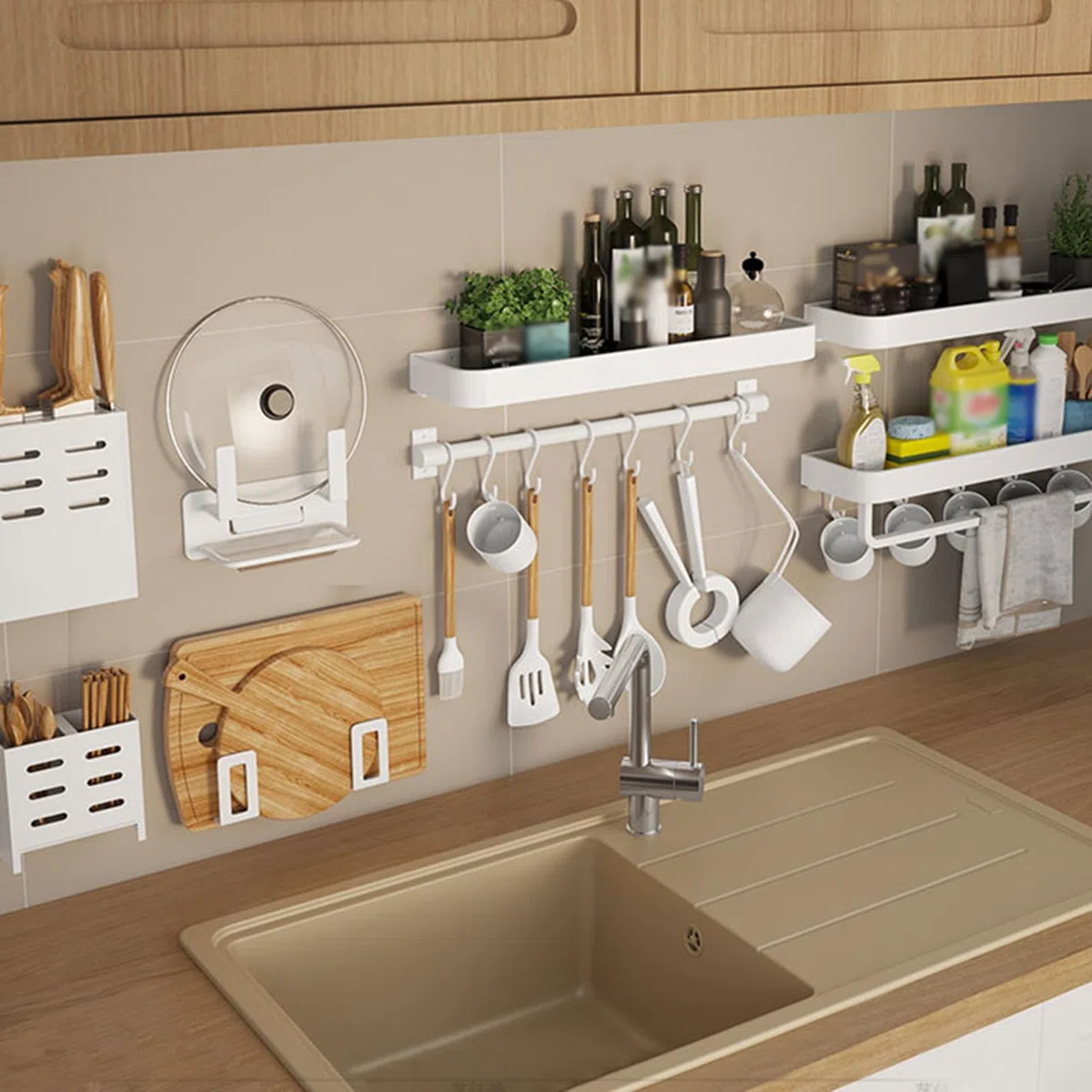 Barra Portautensili Cucina,Barra Portautensili Cucina Adesiva,Barra Appendi Utensili da Cucina,Gancio da Parete Mobile,Salvaspazio,Multiuso,per Gadget Bagno da Cucina,Padelle