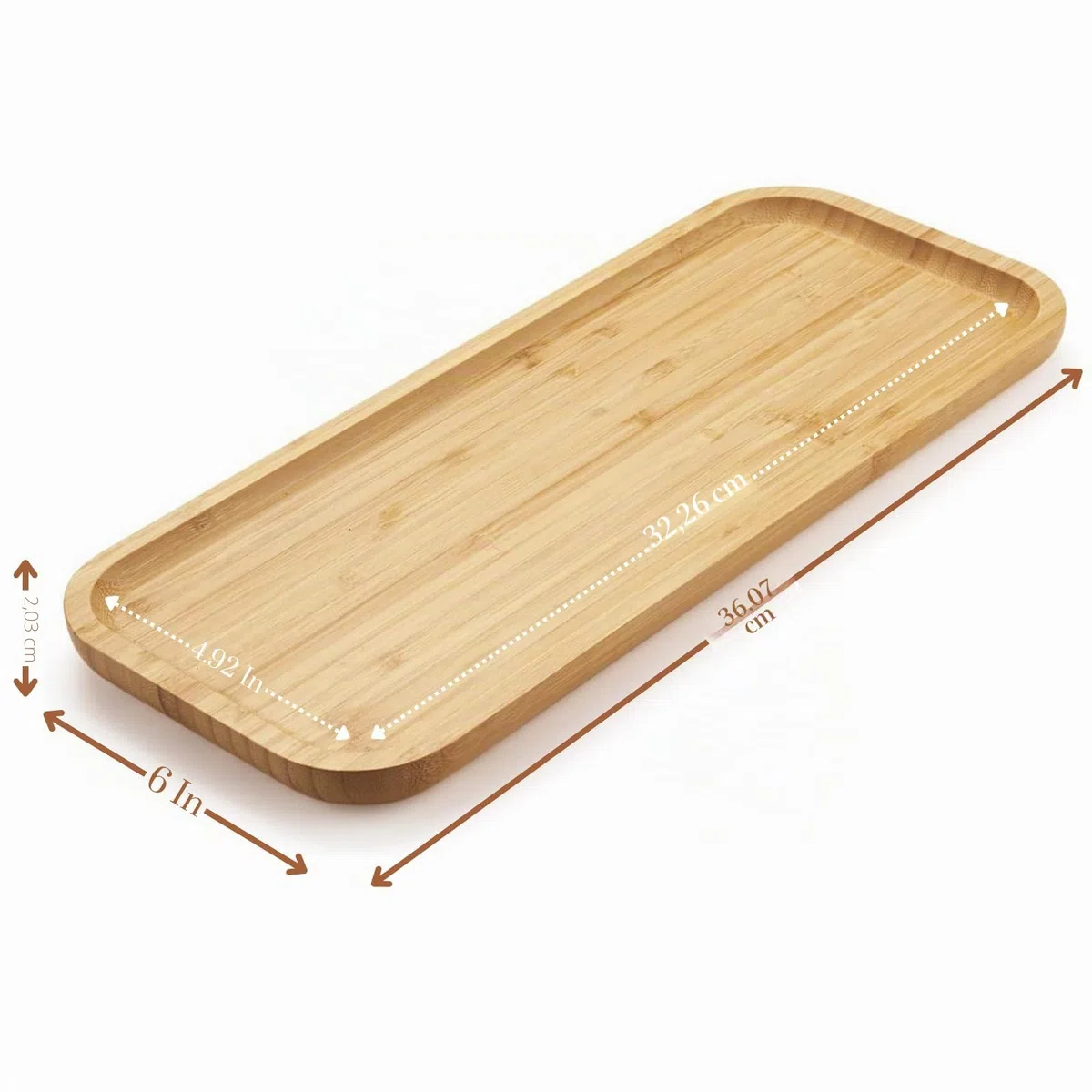 Vassoio da Bagno in Bambù, Vassoio da Toeletta in Legno, Vassoio Decorativo Rettangolare per Organizzare, 36 x 15 x 2 cm