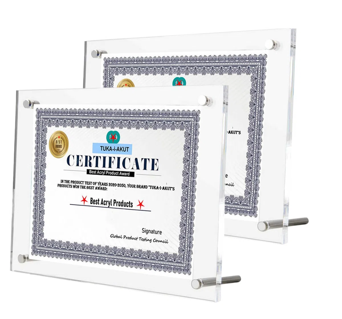 TUKA-i-AKUT 2X Acrilico Cornice Display per A4 Formato, Cristallo Trasparente a Doppio Acrilico Pannello, Cornice Portafoto da Tavolo per Documenti Certificati Volantini Poster, TKD9400-A4-2x