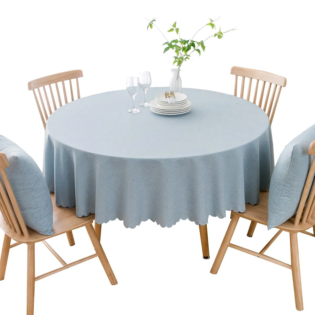 Tovaglia rotonda antimacchia Adatto per tavoli da pranzo, tavolini da caffè, Azzurro Diametro 160 cm