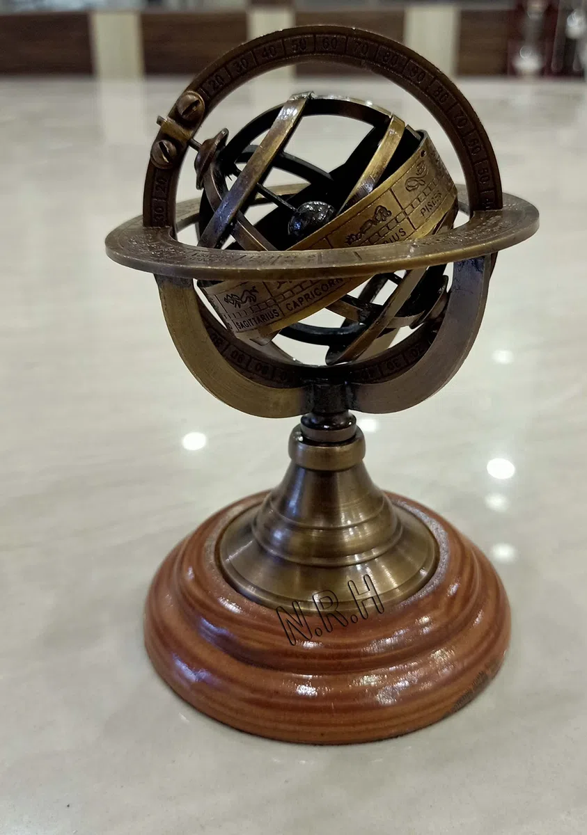 Ares India 5 Nautical Brass Armillary Sphere World Globe Rosewood Base Table Decor Gift