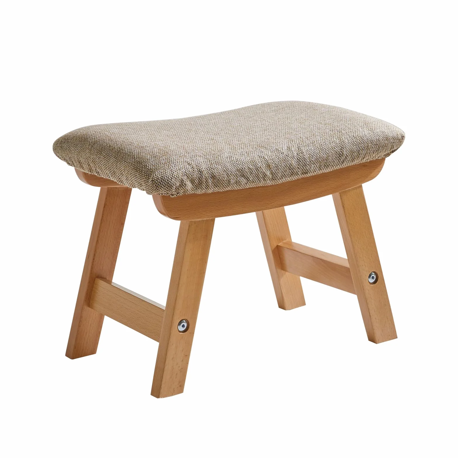Aibiju Poggiapiedi in Legno, Pouf in Tessuto di Lino,Pouf Ottomano con Seduta Imbottita Gambe in Legno di Pino e Imbottite per camera da letto, soggiorno, (Gambe Naturali + Cuscino Beige), YDEU-1358