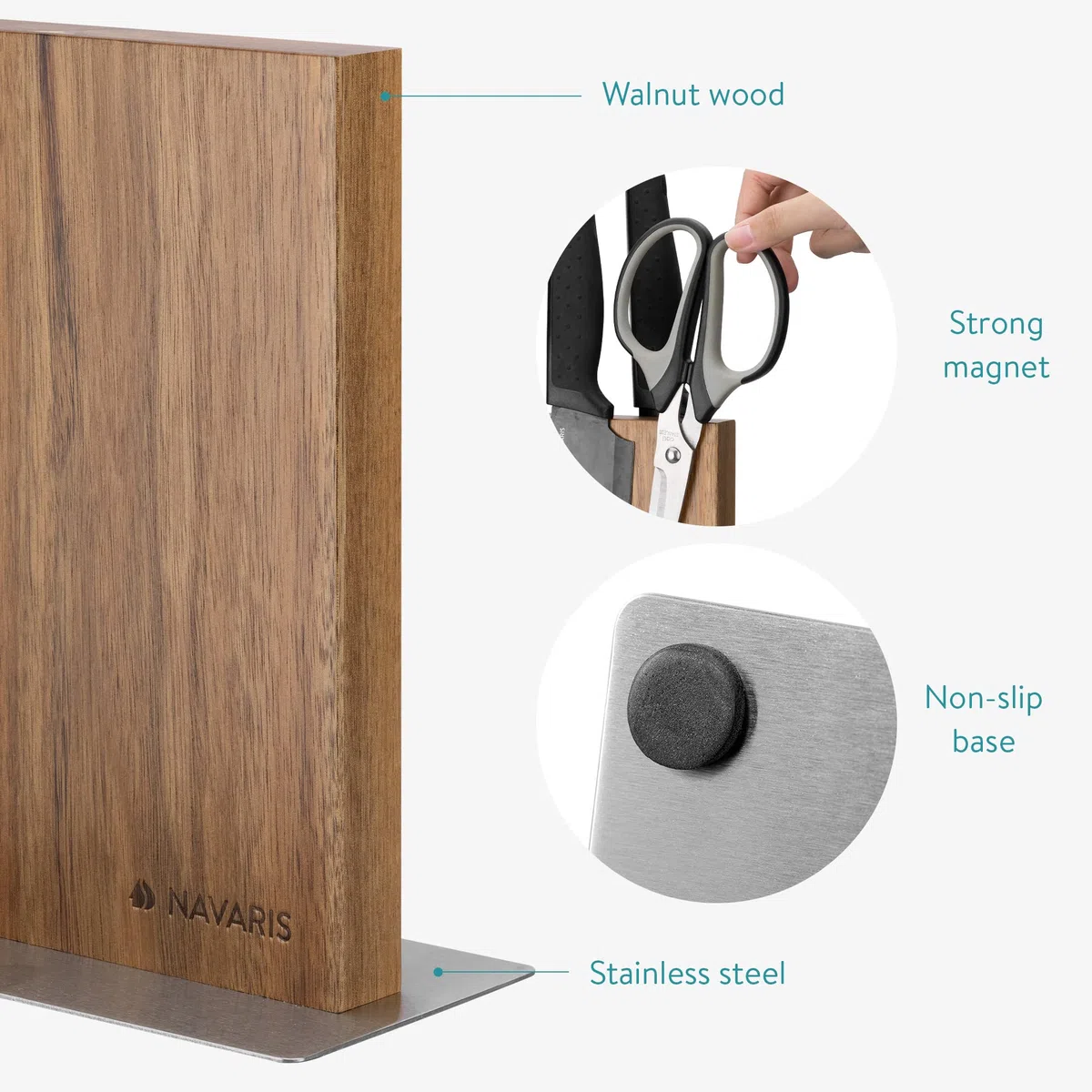 Navaris Porta Coltelli da Cucina - Ceppo Portacoltelli Doppio Lato Magnetico - Tavoletta con Calamita Magnetica Rivestita in Legno Marrone di Acacia