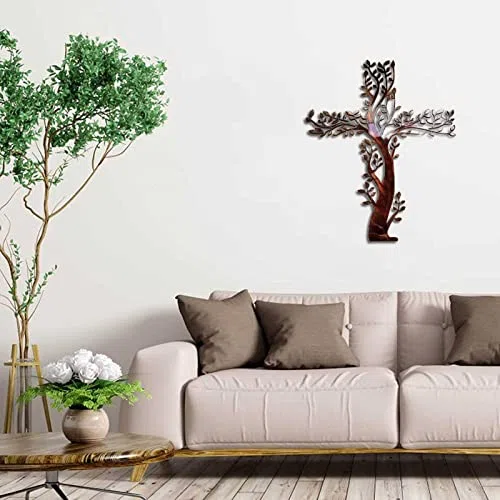 Scultura da parete a forma di albero a croce, decorazione artistica da parete in metallo, sagoma retrò 3D, opere d'arte da appendere per la decorazione domestica, decorazione unica per lo spazio
