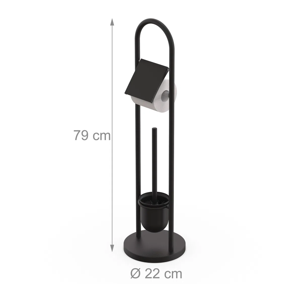 Set WC Relaxdays, Acciaio Inox, HxP: 79 x 22 cm, Porta Carta igienica, scopino con Base, Nero