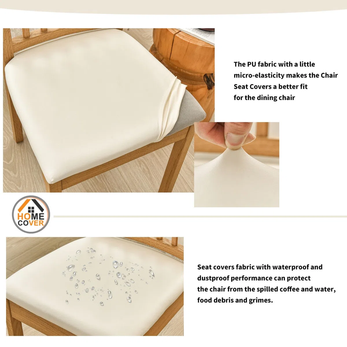 Coprisedili Per Sedie Da Pranzo 4 Pezzi, PU Cuoio Coprisedie Per Sedia Rimovibile Elasticizzato Impermeabili Coprisedili Per Sedie Da Pranzo Per cuscini da cucina-4 Pezzi-bianco crema