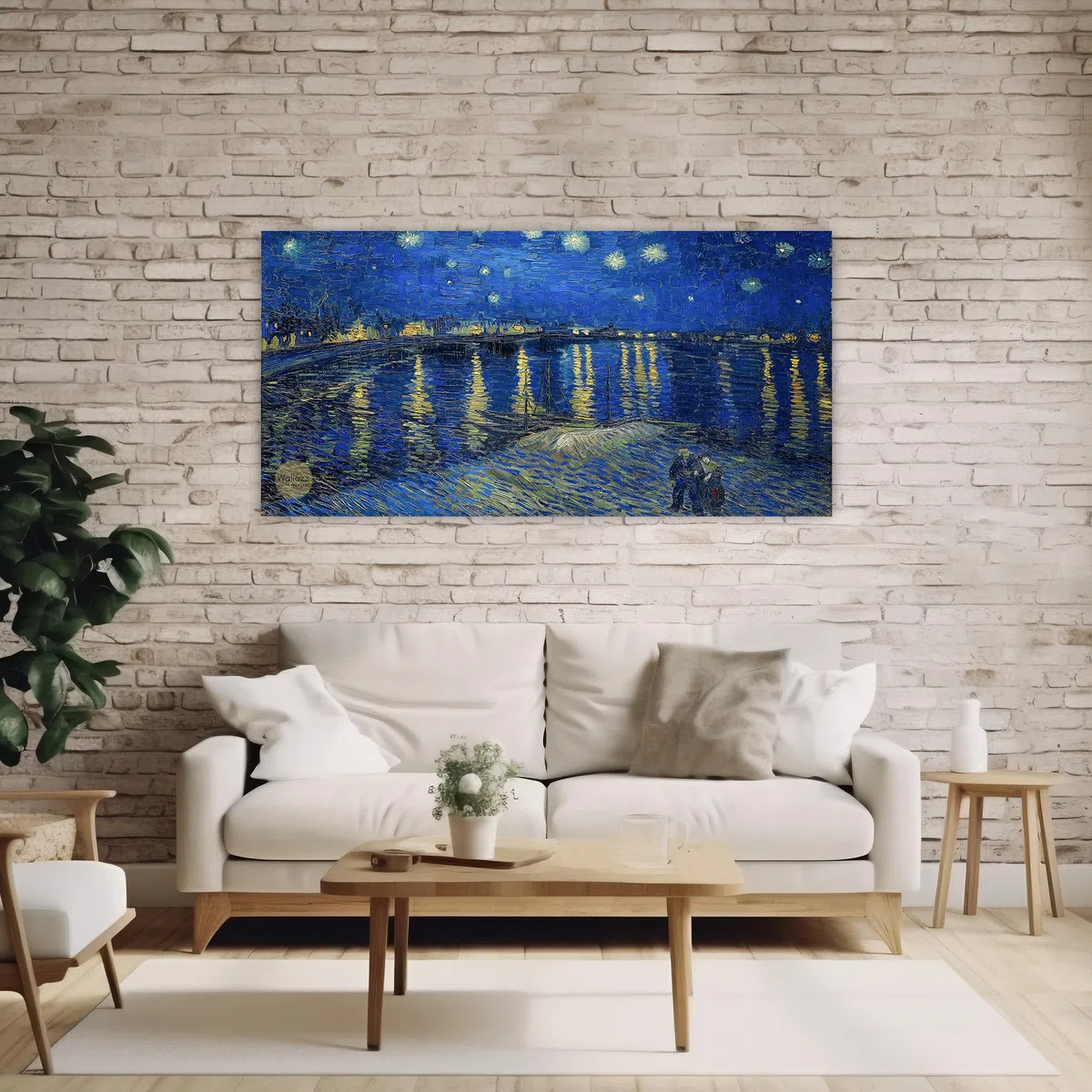 Wallazz Quadri Moderni Soggiorno Riproduzione Quadri famosi su tela - 100% Made in Italy - Vincent Van Gogh Notte Stellata sul Rodano - Quadro Camera da Letto - Qualità Artigianale - 50x70cm