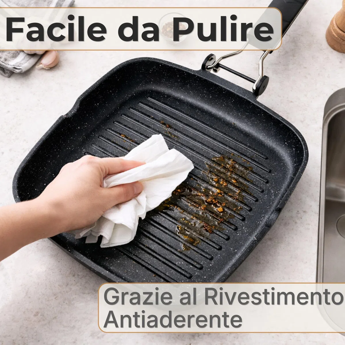 NAMAI - Bistecchiera Per Induzione 35 CM x 24 CM, Rivestimento Antiaderente, Alluminio Pressofuso, Adatta In Lavastoviglie, Manico Pieghevole Salvaspazio (35 x 24 CM)