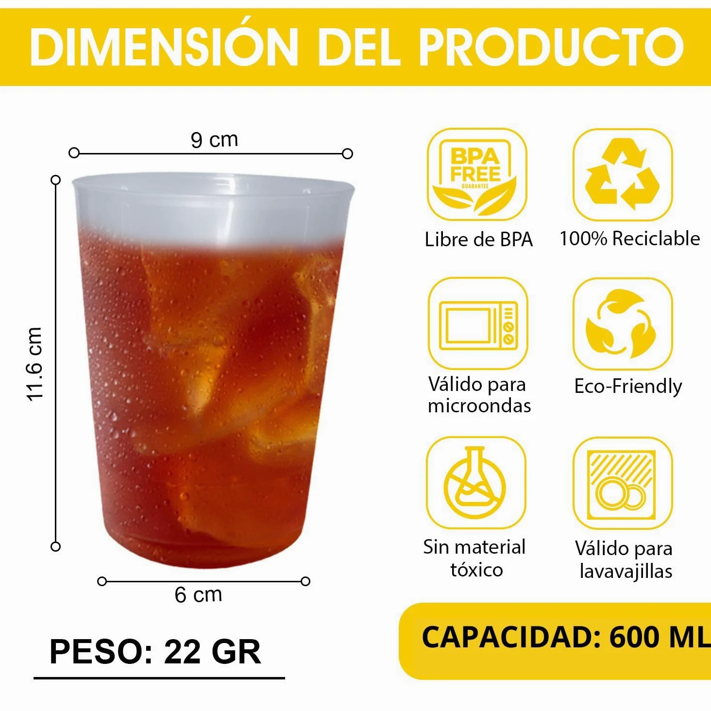 100 bicchieri di sidro riutilizzabili da 500 ml, in plastica dura, infrangibile, per feste, ufficio, campeggio, biologico senza BPA, per acqua, Cocktail, cubetti, gin tonic, birra, 100 pezzi