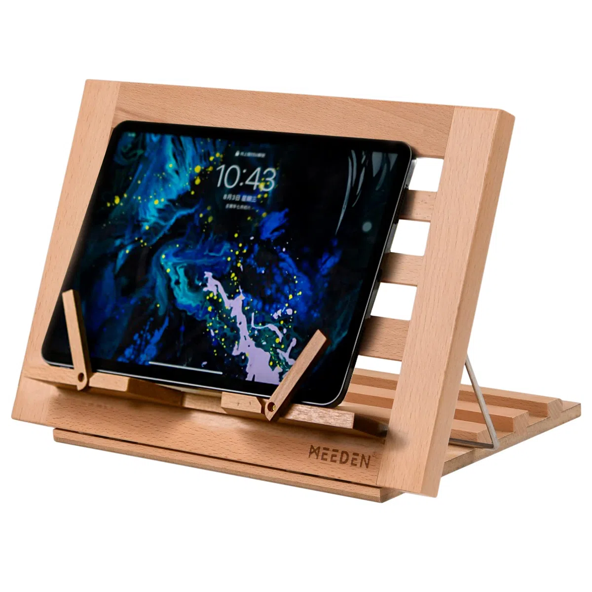 MEEDEN Leggio per Libri con clip portapagine, Porta Libri di Cucina per leggere a mani libere, regolabile pieghevole in legno massello di faggio Laptop Stand per Libro di testo - 34 x 23 cm
