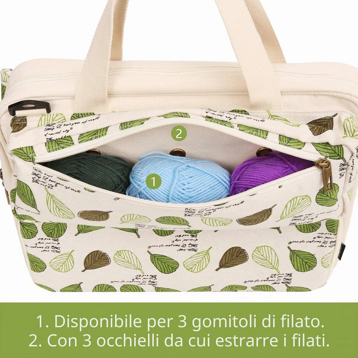 LAVIEVERT Borsa tote per lavori a maglia, borsa per riporre i filati, per il trasporto di progetti, ferri da maglia, uncinetti e altri accessori, Beige, Large