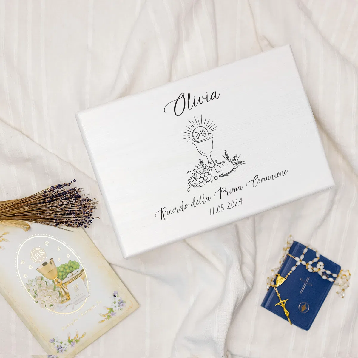 Creative Deco Prima Comunione/Cresima Scatola di Regalo Personalizzato Bianca | Scatola della Memoria in Legno per Bambino/Bambina | Personalizzata | Incisione | per Ragazzo e Ragazza
