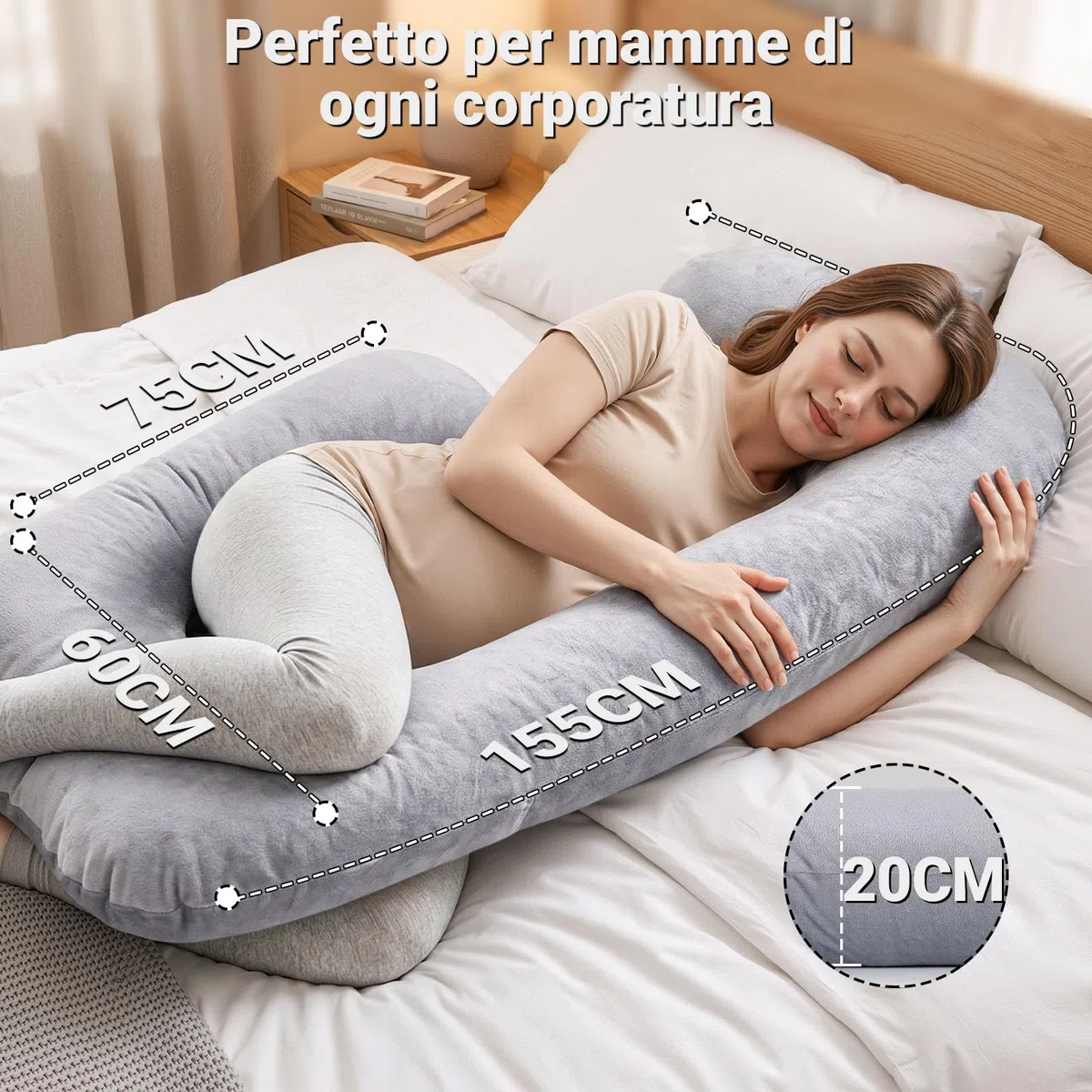 COSYLAND Cuscino Gravidanza per Dormire 2-in-1, Cuscino Allattamento e Gravidanza Salva-spazio, Supporto Ergonomico Schiena e Pancia, Federa Sfoderabile e Lavabile