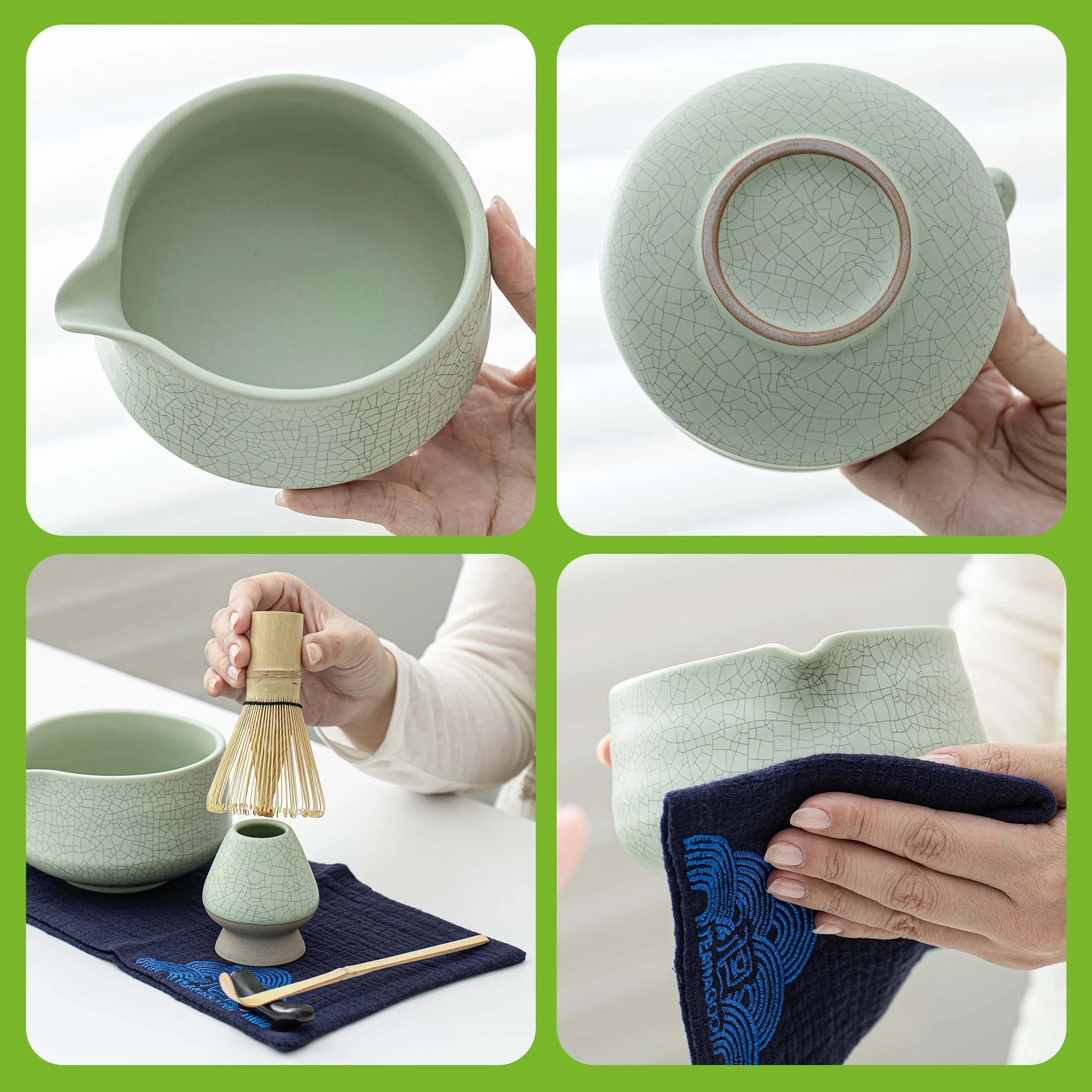 TEANAGOO MATCHA KIT verde, set da 7 pezzi, Matcha Set da tè matcha per preparare la colazione/latte, Idee Regalo di Eleganza per gli Amanti del Tè