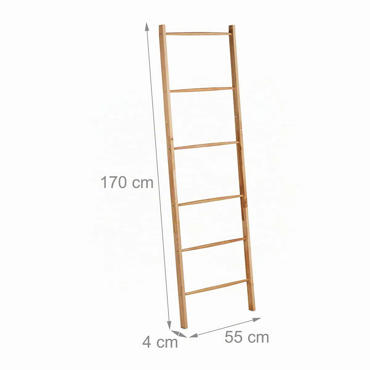 Relaxdays Portasciugamani a Scala, 6 Aste, Scaletta per Asciugamani, da Appoggiare in Bagno, HxL: 170 x 55 cm, Marrone