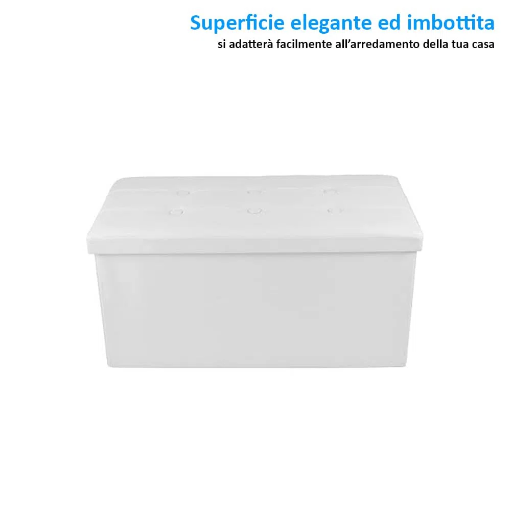 VIRSUS 1 Pouf Cassapanca Poggiapiedi con seduta imbottita, dimensioni 80x40x40 contenitore grande, Panca Sgabello arredo casa in similpelle Vari Colori (Bianco)