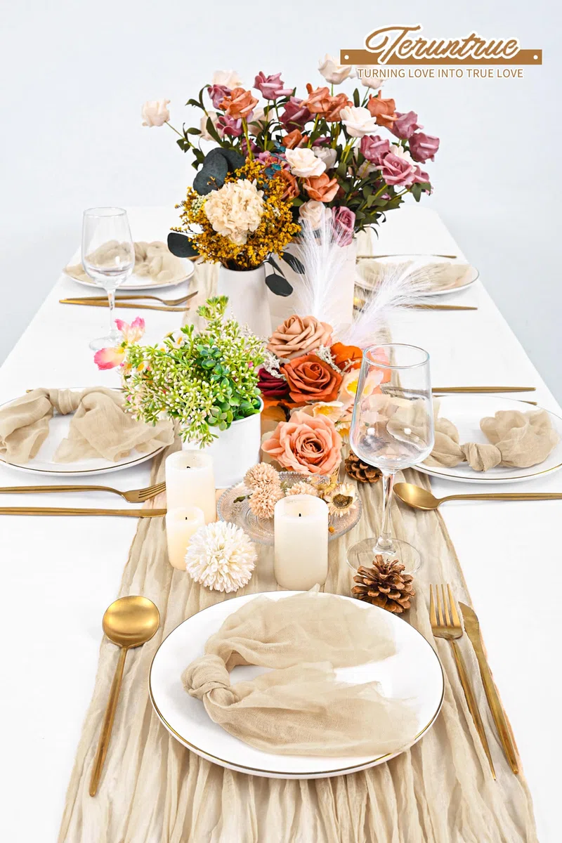 Teruntrue Confezione da 30 tovaglioli di stoffa beige con garza, lavabili, stile bohémien, per matrimoni, feste di compleanno, decorazioni per feste, 50 x 50 cm