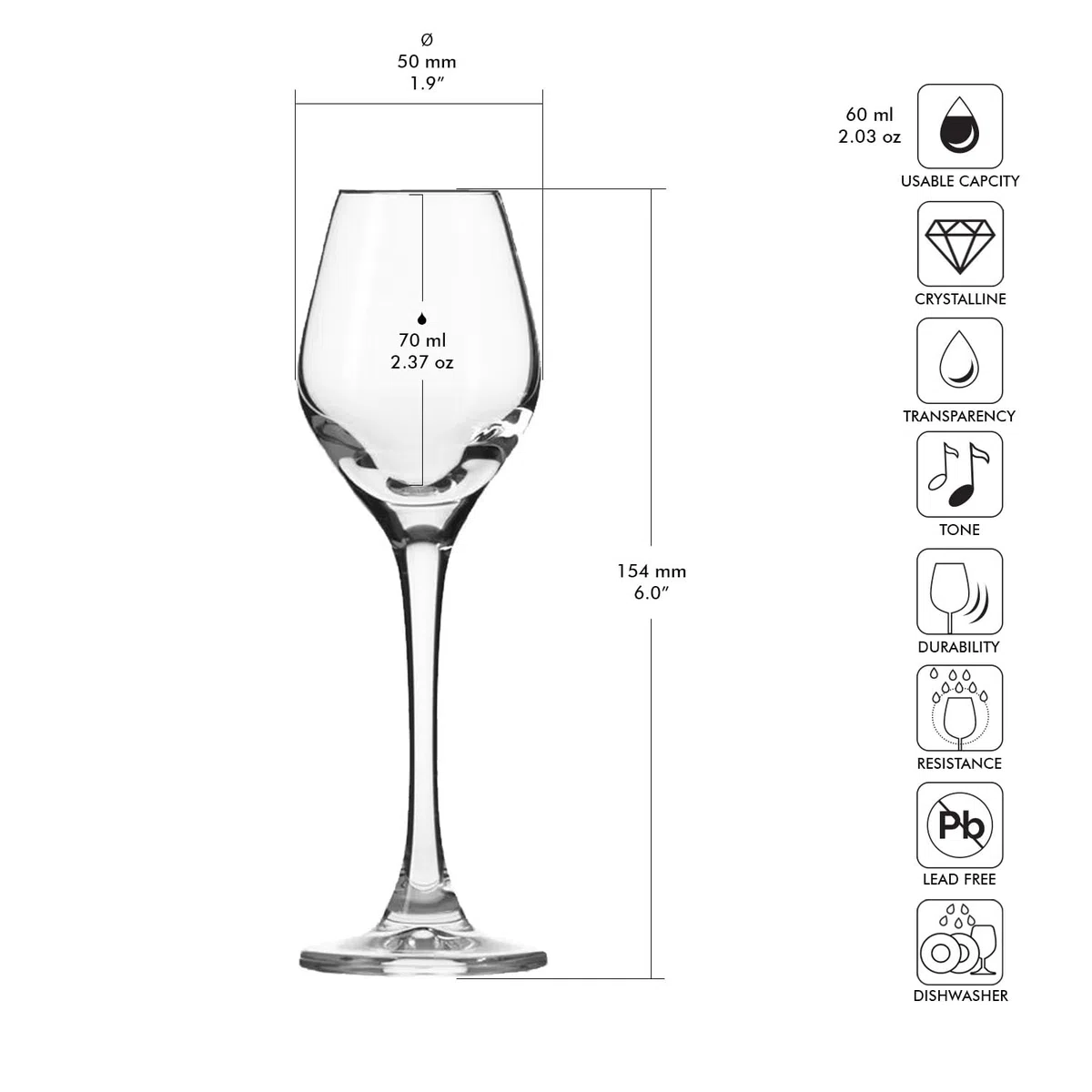 Krosno – Calici da Liquore e Vodka 70 ml – Set da 6 Pezzi – Collezione Splendour – Cristallo Senza Piombo – Forma Slanciata ed Elegante