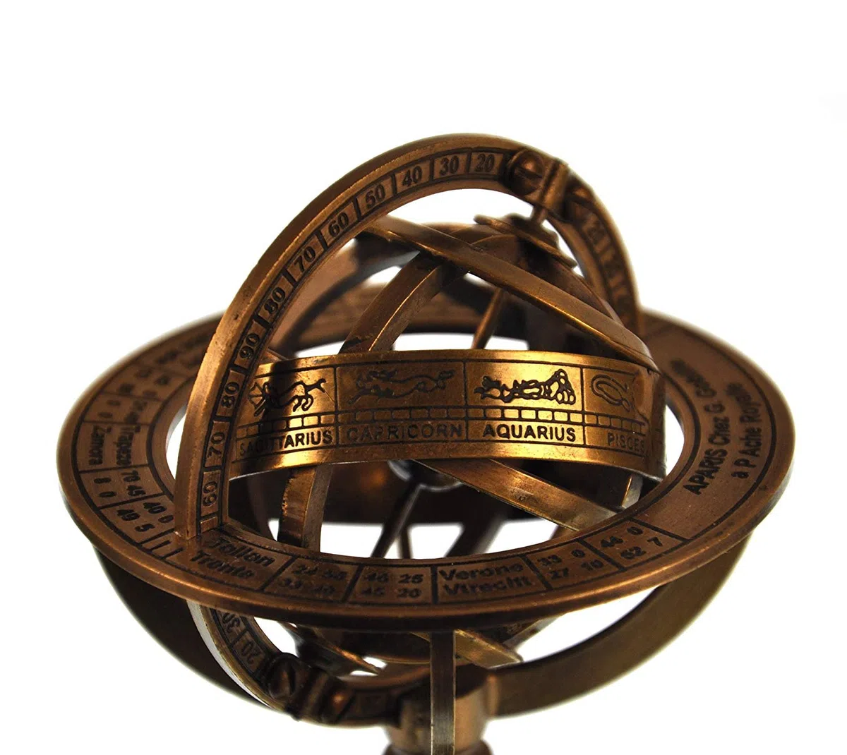 Ares India 5 Nautical Brass Armillary Sphere World Globe Rosewood Base Table Decor Gift