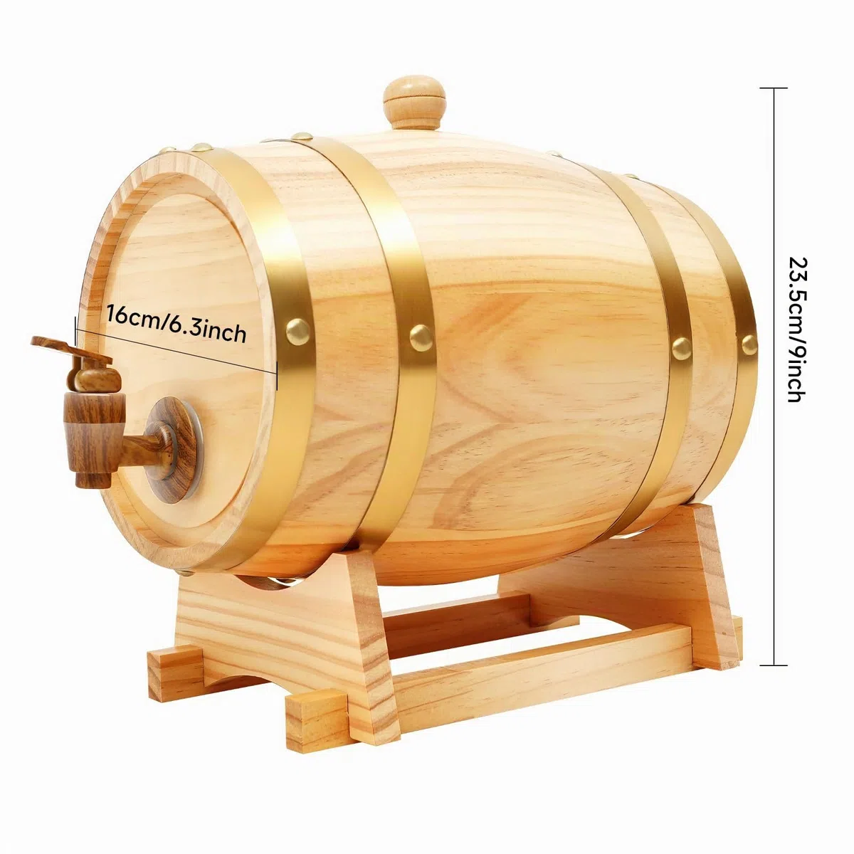 Botte di vino da 3 litri in legno con tappo e rubinetto, botte per whisky, vino