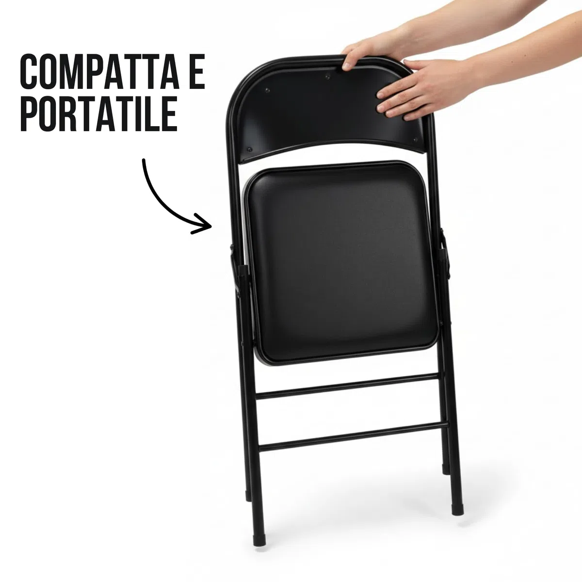 Marvin Sedia Kant Pieghevole Imbottita Portatile Salvaspazio in Metallo Richiudibile Sedie per Cucina Giardino Camera Sale Eventi Ufficio (Nero)