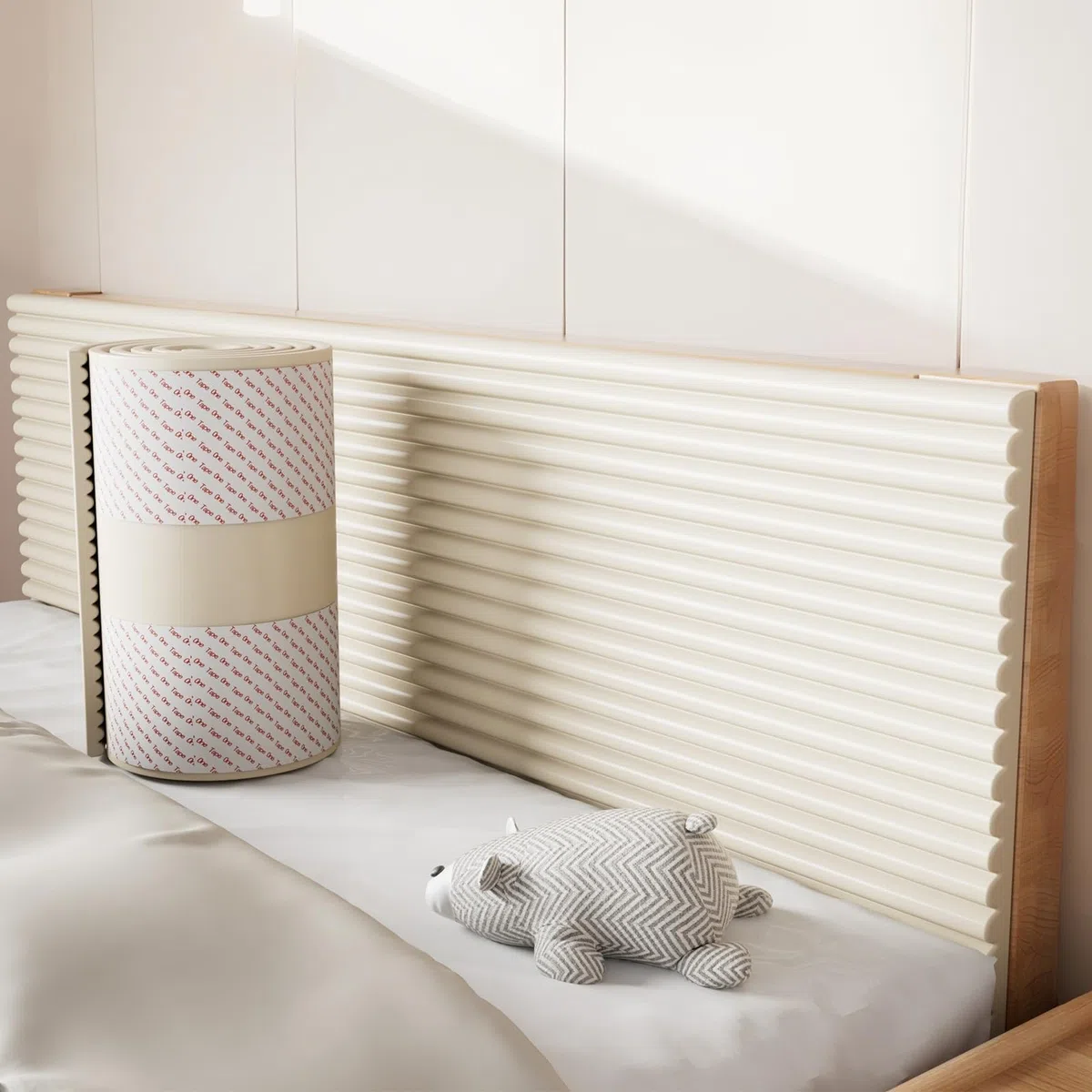 Pannelli murali imbottiti, anti-collisione da 2 m, 3D, adesivo, rivestimento murale 3D, 1,2 cm, decorazione, isolamento per camera da letto, soggiorno (crema, 15 x 200 cm)