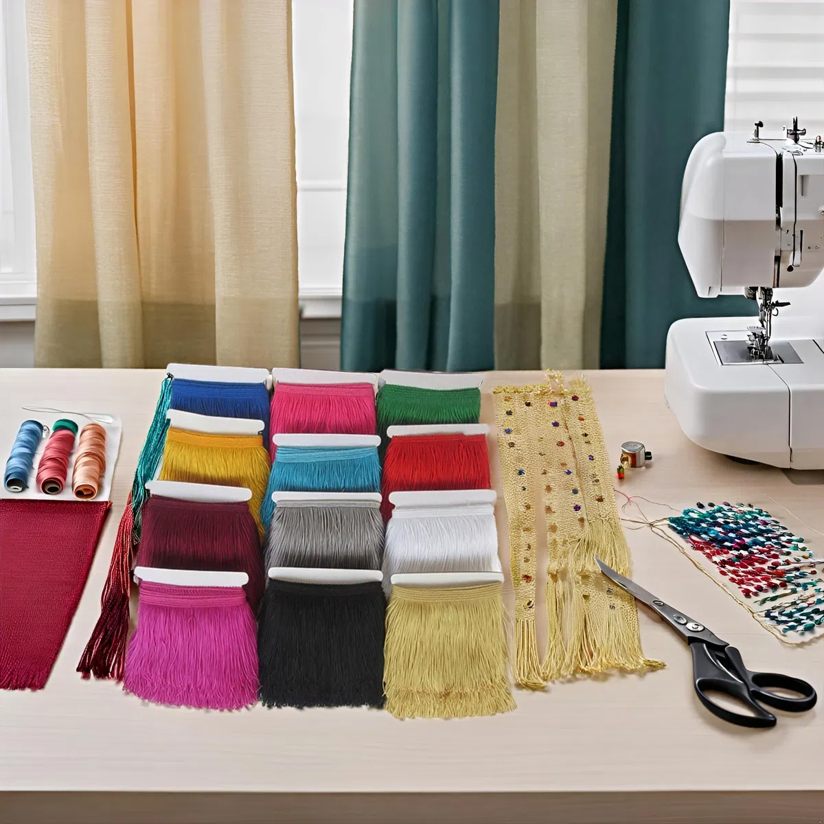 10 metri di lunghezza, 30 cm di larghezza, nappa di seta, frangia, frangia per danza, frange, frange per fai da te, abito latino, abbigliamento da palcoscenico, accessori (colore caffè chiaro)