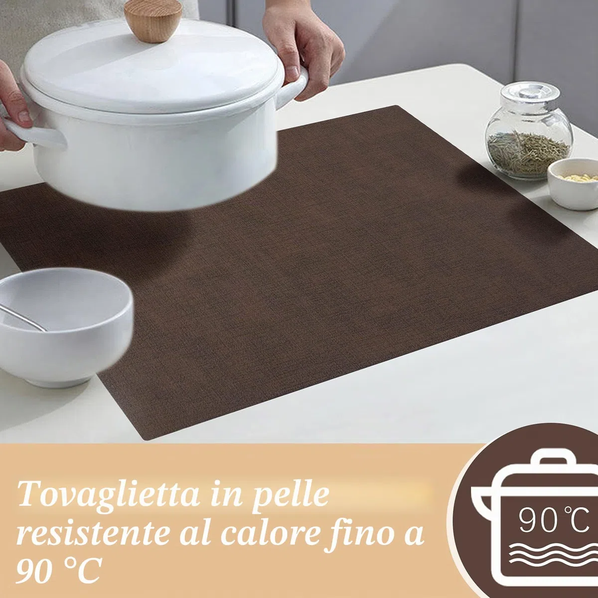 SUEH DESIGN Tovaglietta in Pelle Set di 6 Tovagliette Ecopelle Lavabile Impermeabili Resistente al Calore per Cucina Domestica Ristoranti e Hotel 43cm x 31cm