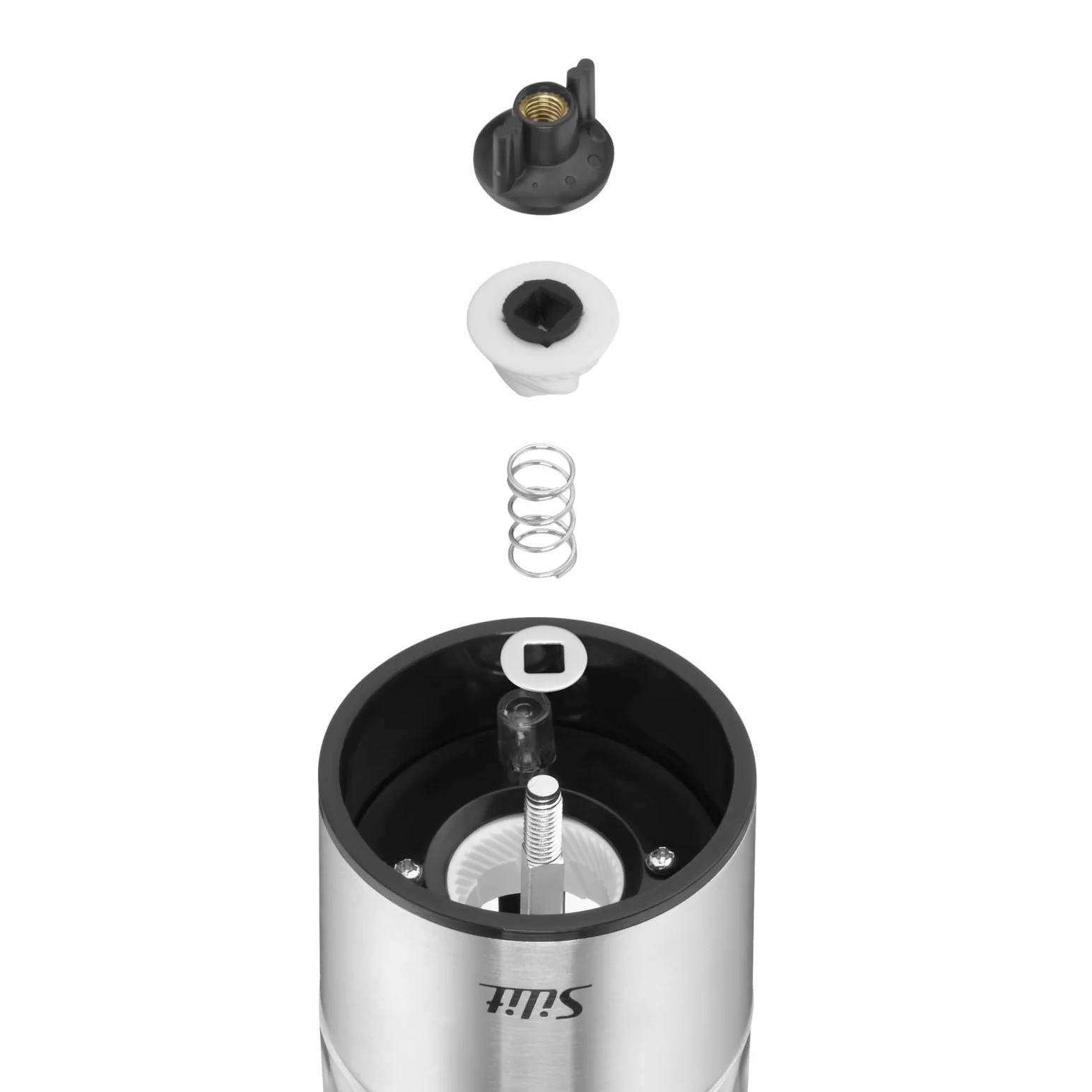 SILIT Set di 2 macinasale e pepe elettrico | acciaio inox | macina in ceramica – spessore macinino regolabile | illuminazione a LED con batterie incluse
