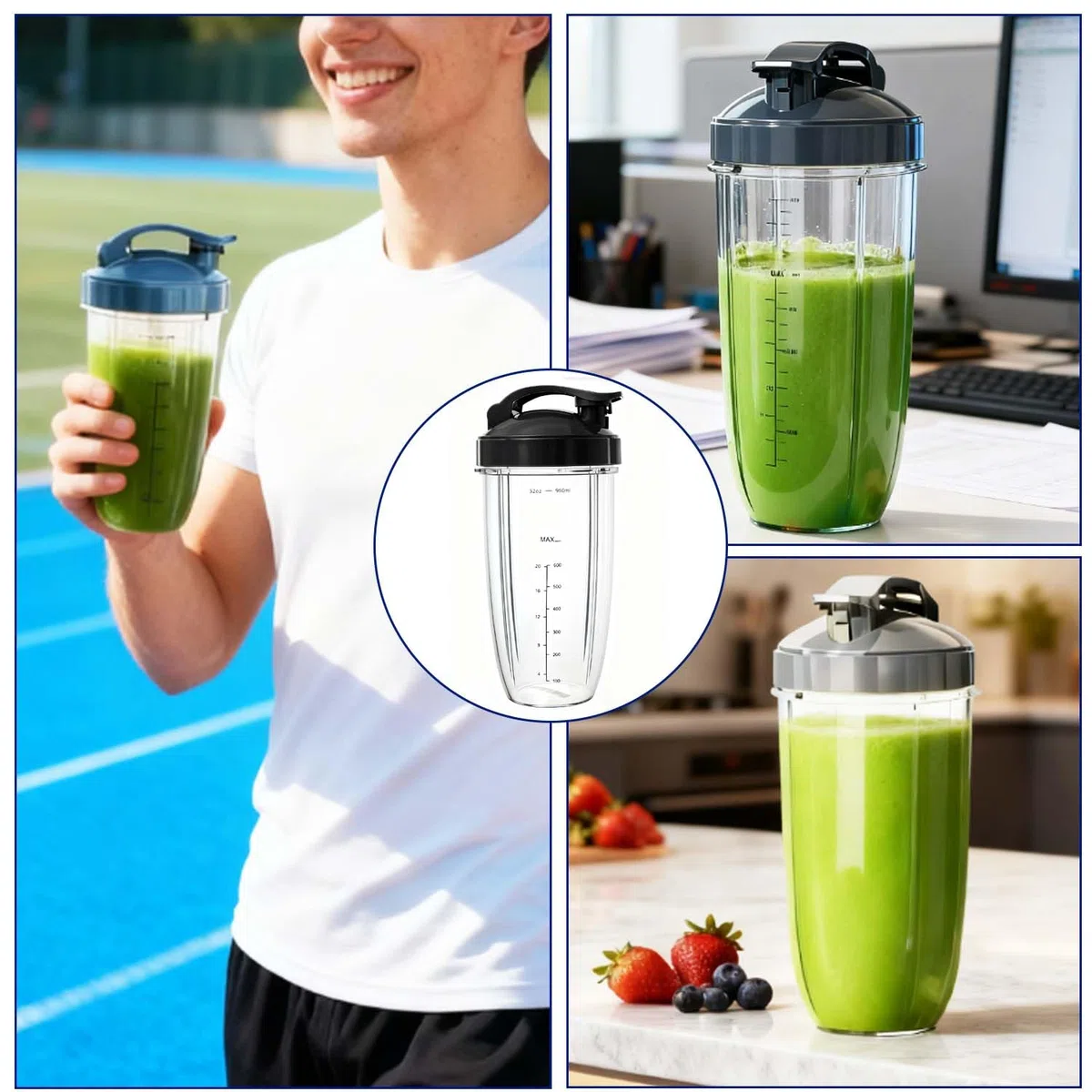 Accessori di ricambio per mixer compatibili con NutriBullet Mixer 600WPro900W,2 anelli del coperchio compatibili con gli accessori, tazza da 950 ml e lama dell'estrattore con coperchio flip-top to go