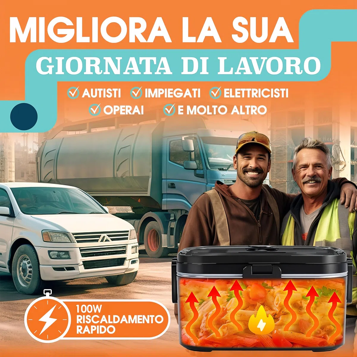 TRAVELISIMO Scaldavivande Elettrico Portatile Extra Grande 1,8L 100W Portapranzo Riscaldabile Portatile, 220V/12V/24V Porta Pranzo Riscaldabile per Viaggio e Lavoro, Porta Pranzo Termico