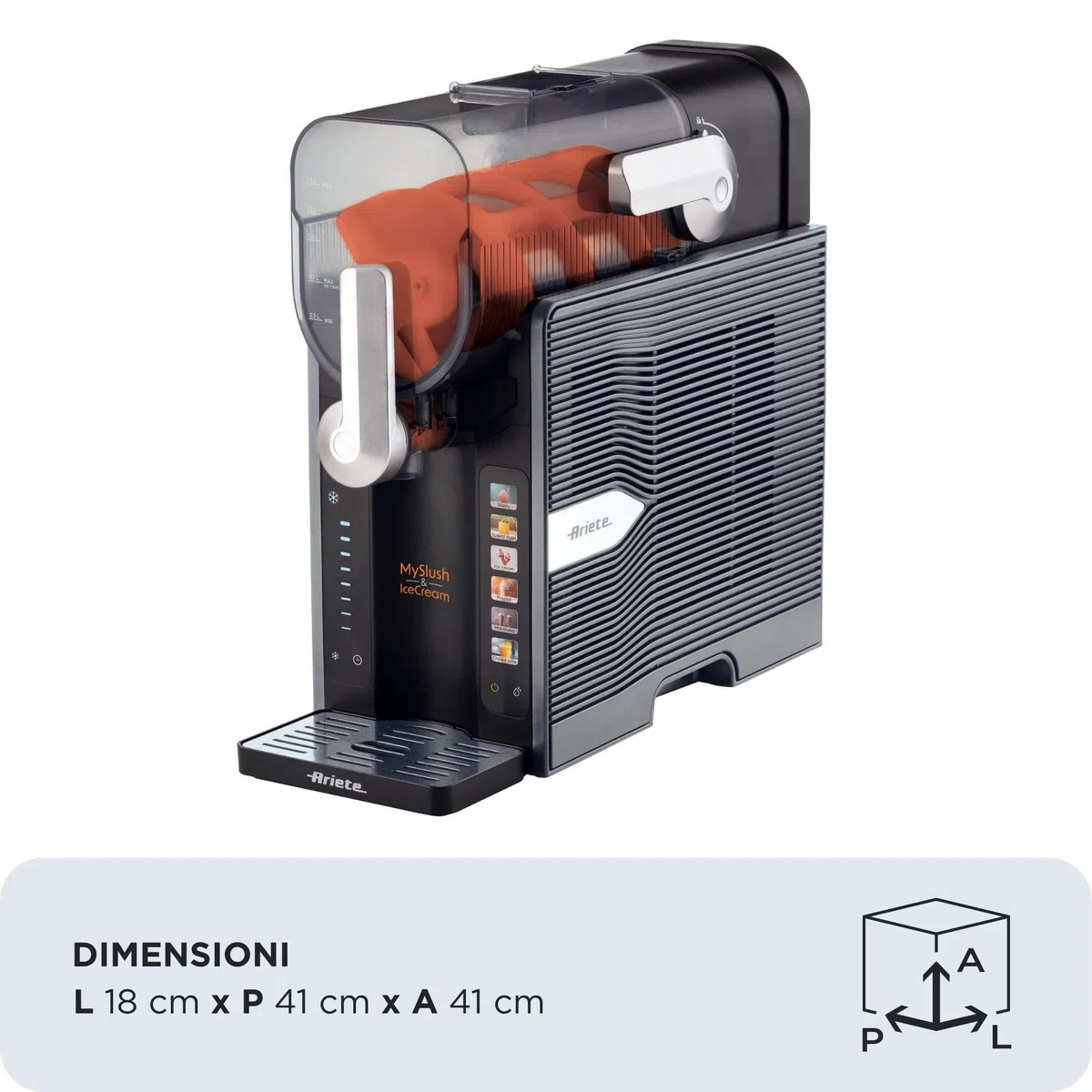 Ariete 655/00 MySlush & IceCream, Macchina per granite, gelati e frozen drink, Serbatoio 2,6L, 30-60 minuti di preparazione, 6 programmi automatici, Senza ghiaccio