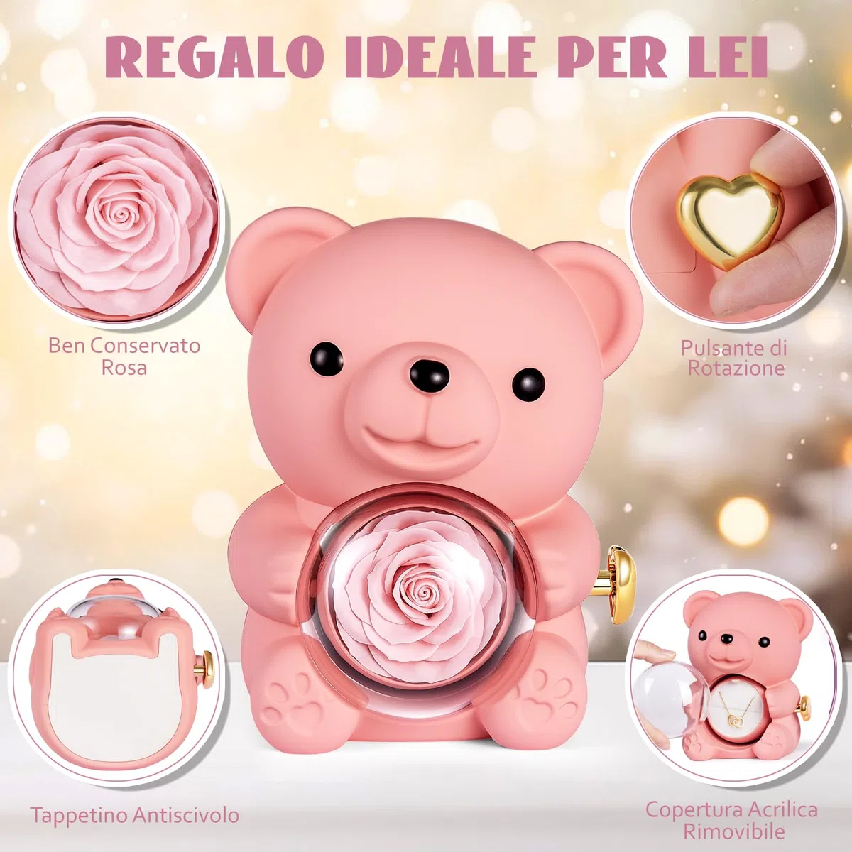 Rosa Eterna Confezione Regalo,Confezione Regalo con Orsetto Rosa Eterna,Orsetto di Stabilizzata Vera Regalo per Donna, Mamma, San Valentino,Natale,Compleanno,Fidanzata