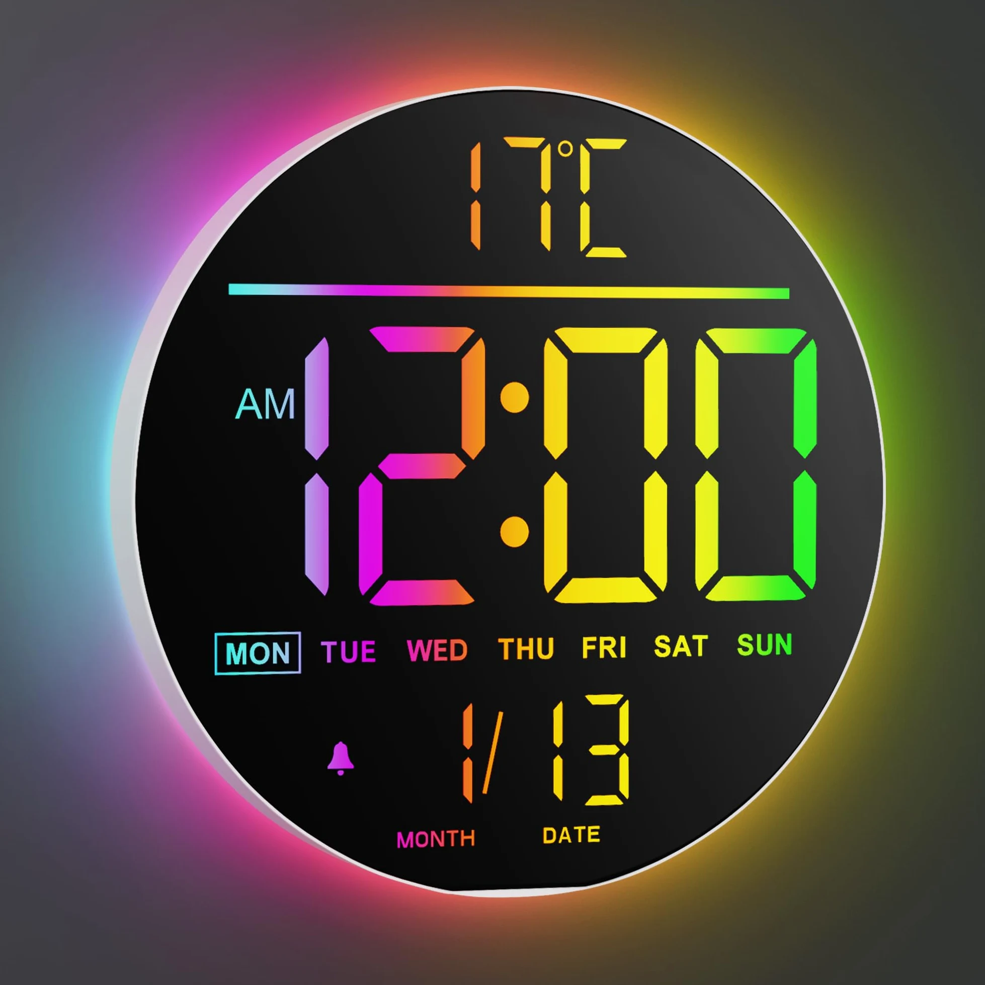 Maxstar Orologio Digitale da Parete 10" Grande con Telecomando, Display LED Moderno 8 RGB, Luminosità Auto, Termometro, Decorativo Sveglia - Ideale per Soggiorno, Camera da Letto, Cucina - Bianco