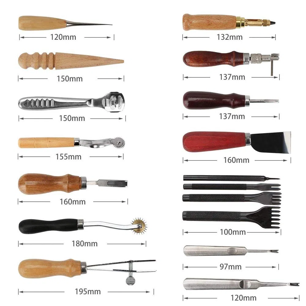 18pcs in pelle carft punch strumenti kit cuciture intaglio lavoro cucito sella groover artigianale in pelle strumento fai da te ， perfetto per cucire punzonatura taglio cucito artigianale in pelle
