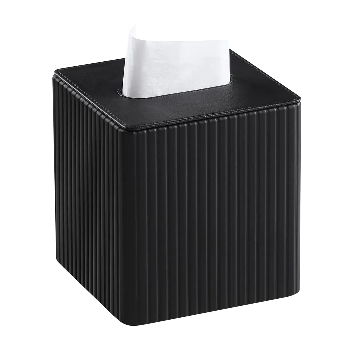 Scatola porta fazzoletti elegante in pelle PU quadrata con fondo magnetico per bagno, camera da letto o ufficio (striscia nera)