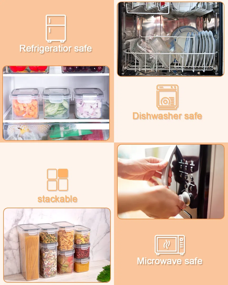 Set di 10 Contenitori Alimentari Ermetici Contenitori per Cereali Ermetici Senza BPA Plastica Cereali con Coperchio Etichette Cucchiai per la Conservazione di Pasta Cereali Farina