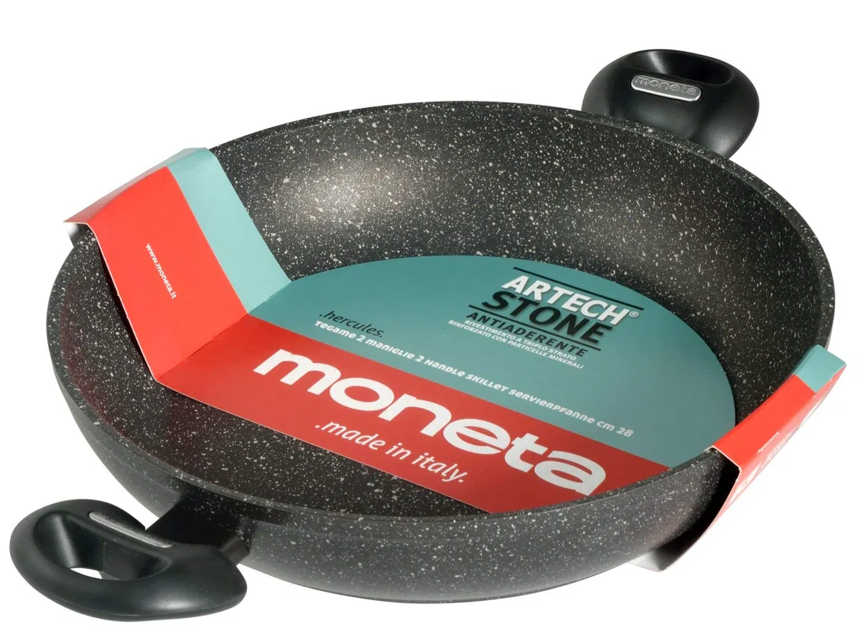 Moneta Hercules Tegame 2 Manici Antiaderente Stone, Alluminio Rivestito, Nero, 24 cm