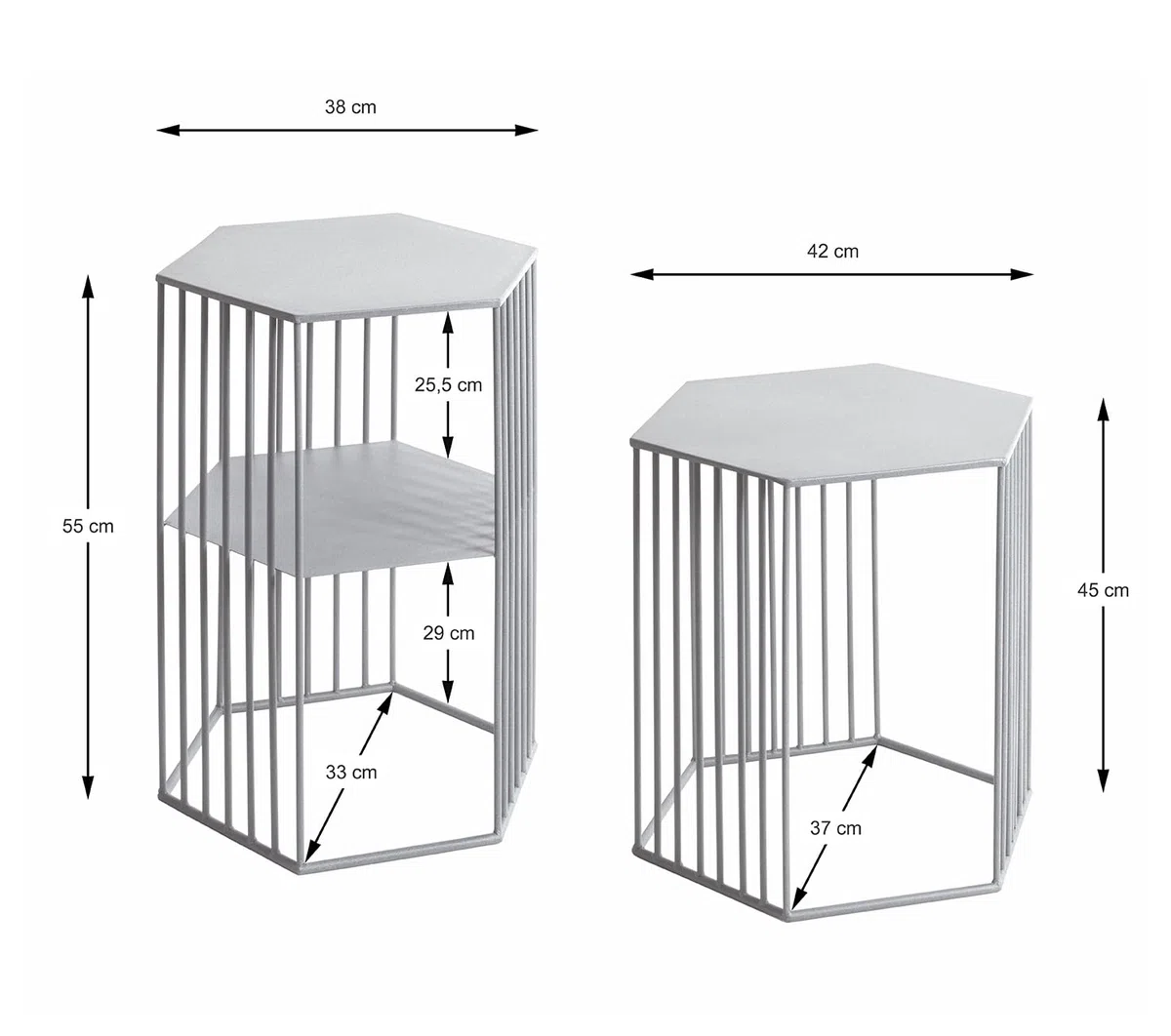HAKU Set di 2 tavolini in metallo grigio freddo - Dimensioni: L 38/42 x A 55/45 x P 33/37 cm Stile: Moderno