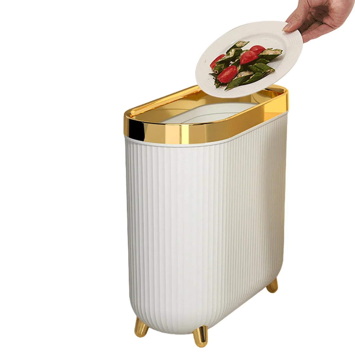 Pattumiera per WC con coperchio, elegante pattumiera per WC, cestino per la spazzatura del bagno, carta igienica, pattumiera sottile, bidone della spazzatura domestica, design compatto per il