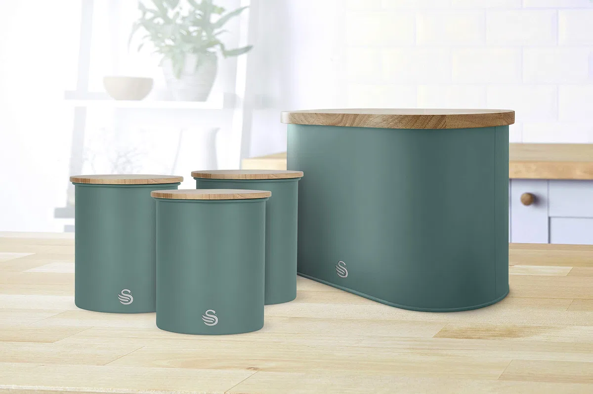 Swan Nordic Set di 3 Barattoli da Cucina in Acciaio al Carbonio, Robusti, con Coperchio in bambù, per Conservare tè, caffè e Zucchero, Design Moderno, Verde