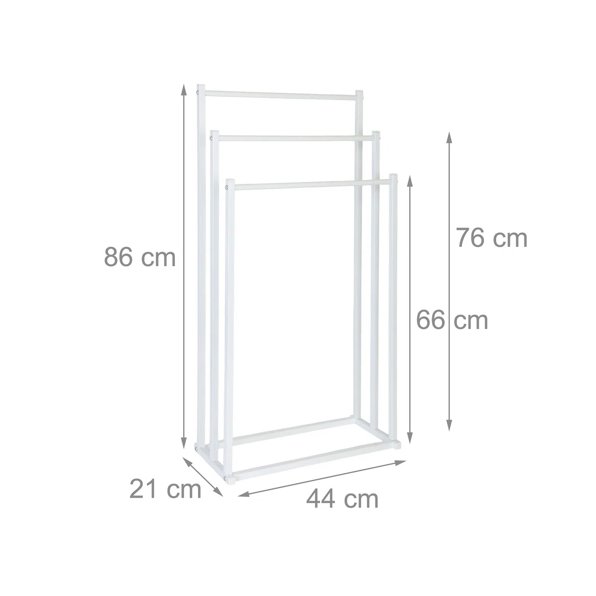 Portasciugamani Relaxdays, H x L x P: 86 x 44 x 21 cm, Metallo, 3 stanghe, Bagno, portasciugamani, Bianco