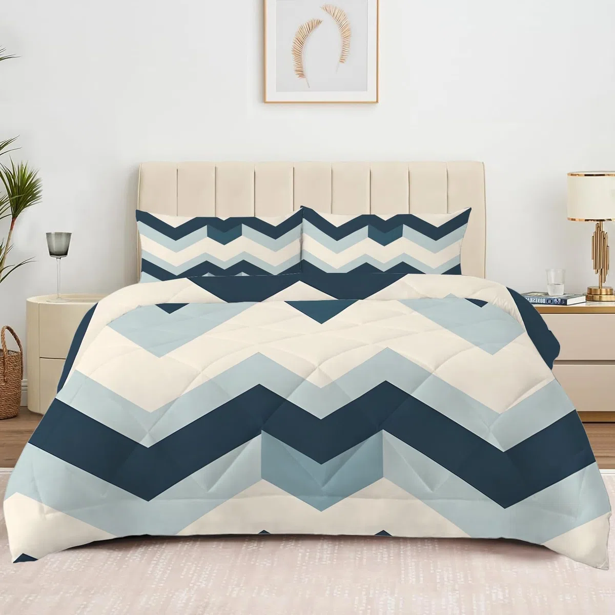 Zigzag Piumino Letto Singolo 4 Stagioni, Geometria Reversibile Piumino Leggero e Morbido, Trapunta in Microfibra Caldo e Traspirante, Acquerello Piumone 135x200 Lavabile, U-610