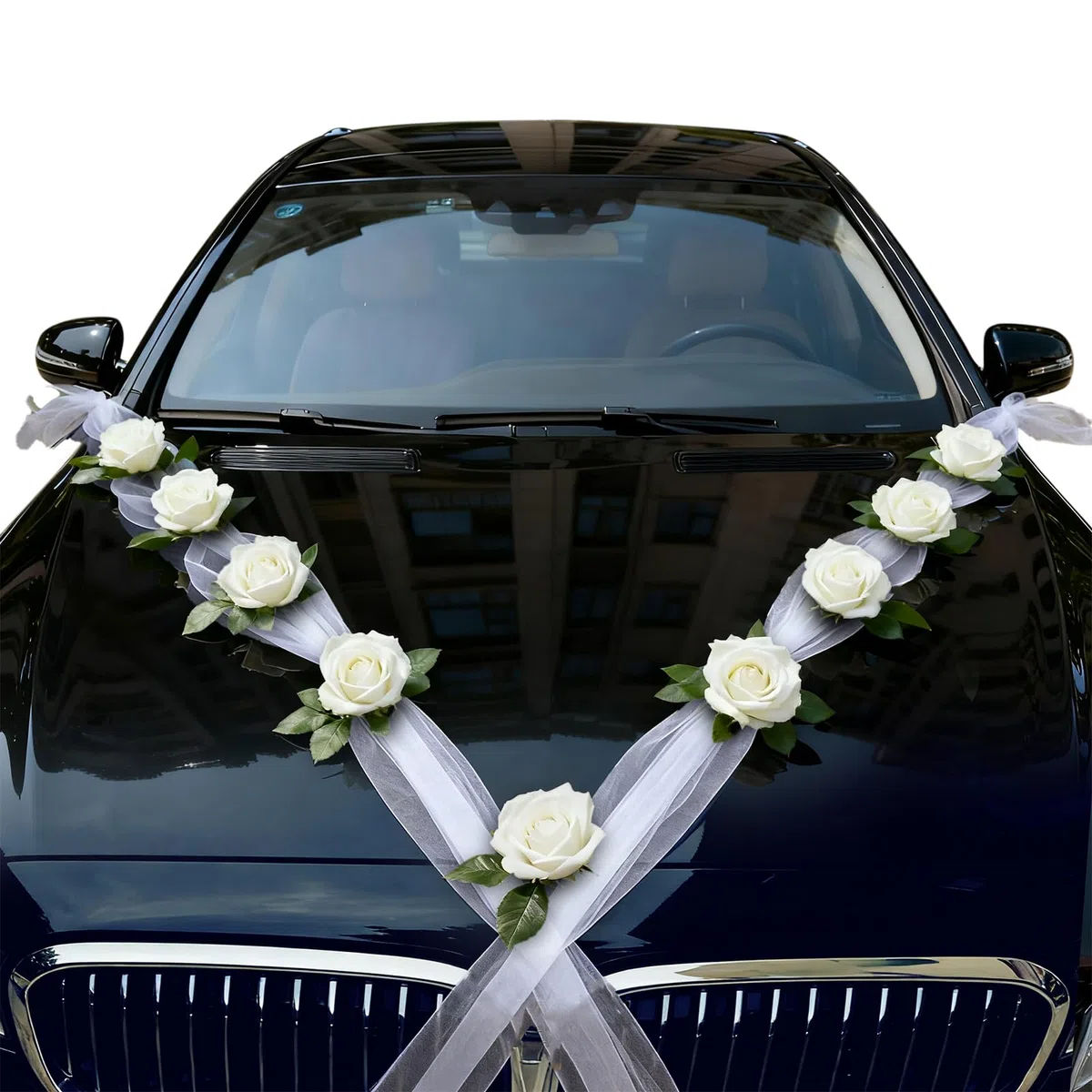 Decorazioni Auto Matrimonio 2 Nastri in Organza Bianca da 160 cm Kit Decorazione Auto Matrimonio con 9 Coccarde Decorazione per Auto Decorazione Forniture di Nozze