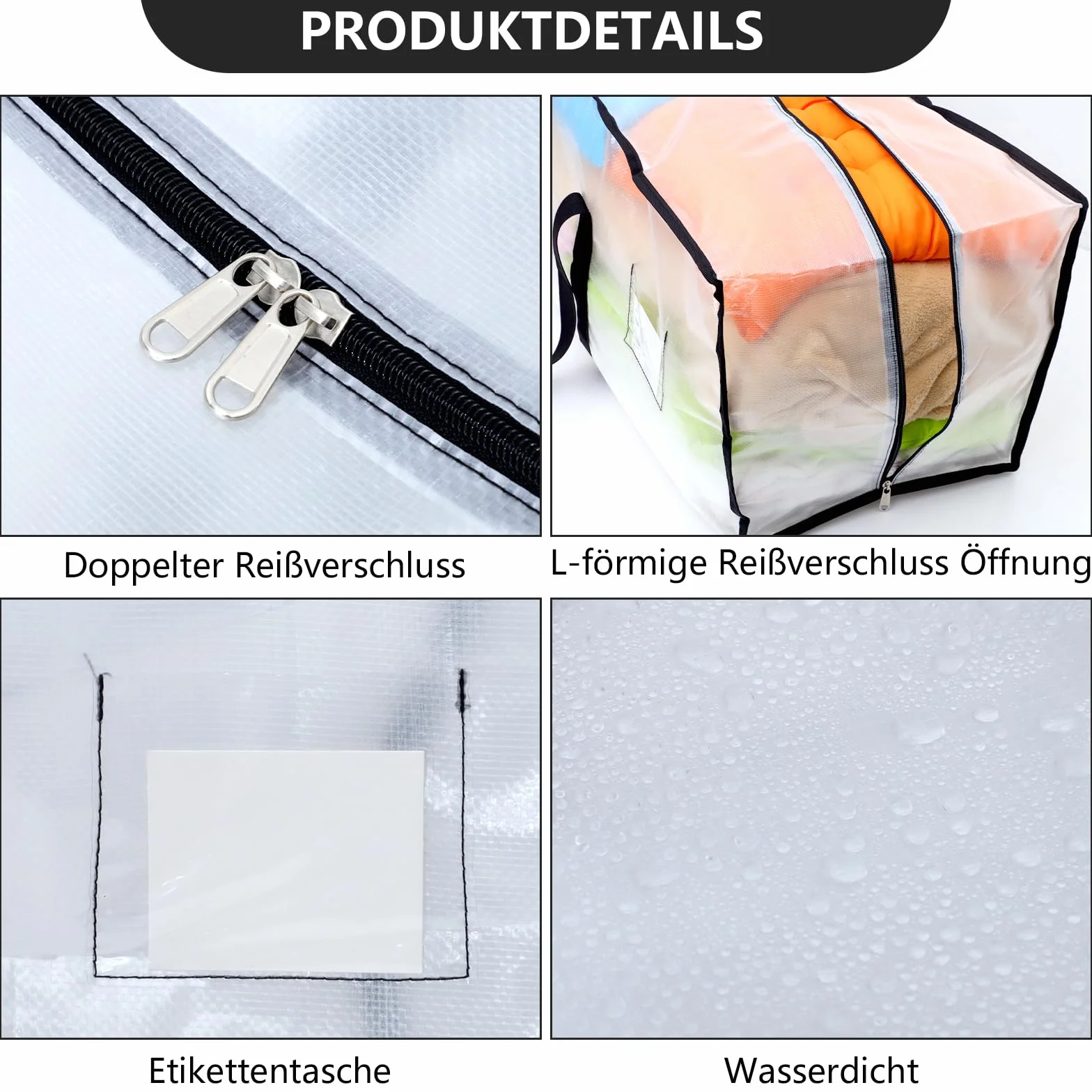 Dntorx 8 sacchetti da 120 l, resistenti e trasparenti, per trasloco di Natale, grandi dimensioni, con manico con cerniera, pieghevole, per trasloco, biancheria da letto, vestiti, 8 pezzi