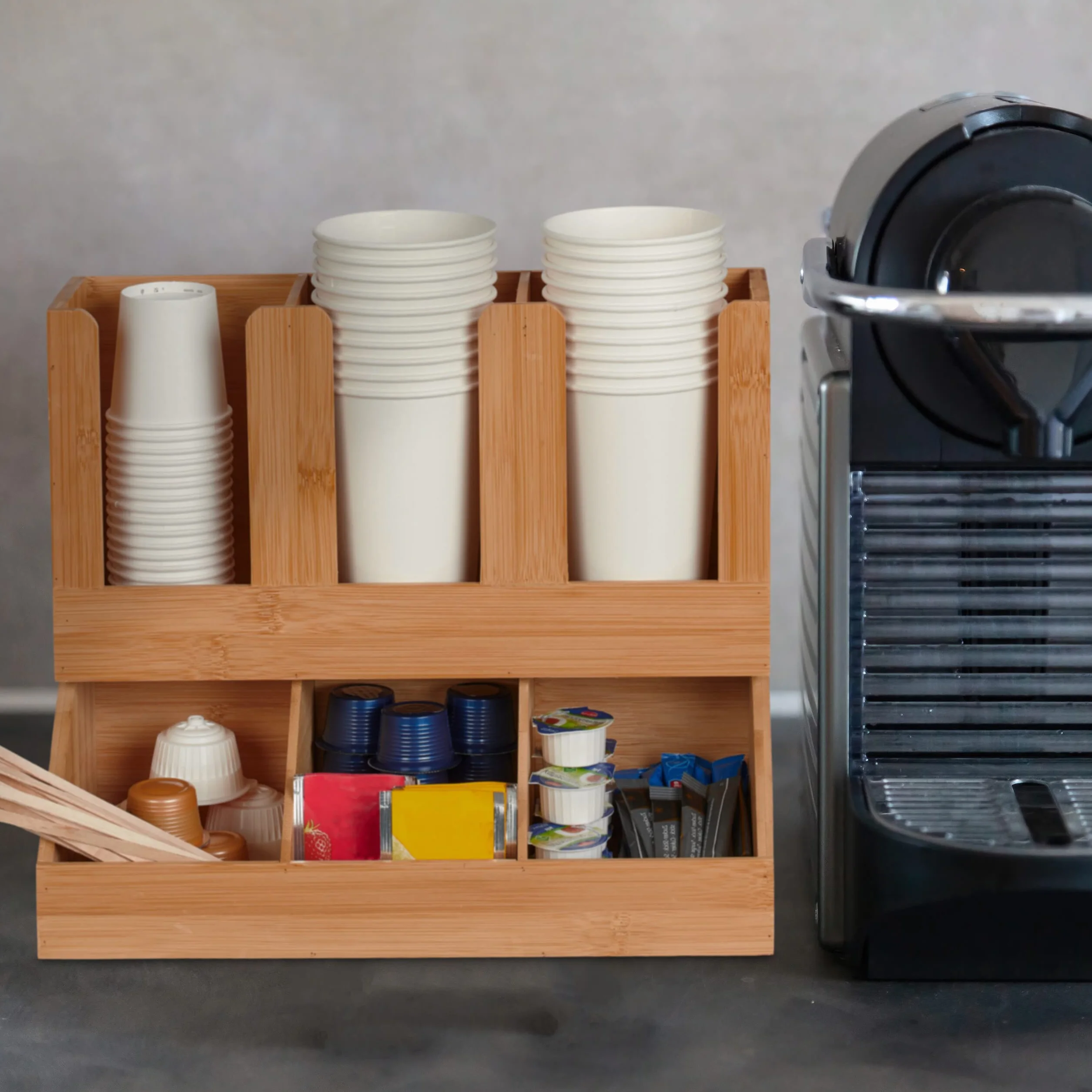 Relaxdays Organizzatore Porta Bicchieri, 6 Scomparti, Organizer 6 Scomparti per Caffetteria, 29,5x34,5x17 cm, Naturale