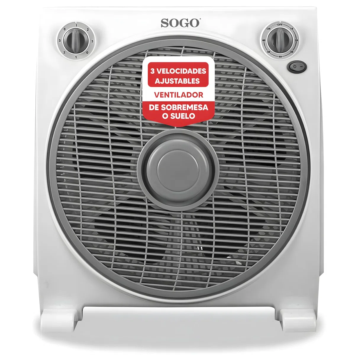 SOGO FanBox - Ventilatore da tavolo o da pavimento, con 3 velocità, basso rumore, timer fino a 1 ora, 5 pale, e griglia diffusore rotante (38 x 40 cm)